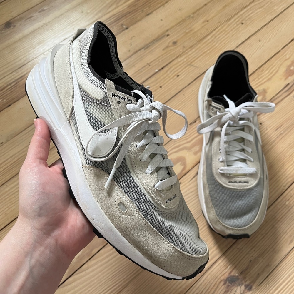 Nike Waffle One Sneaker Mens 8.5 Summit White Black Mesh Suede DA7995-100